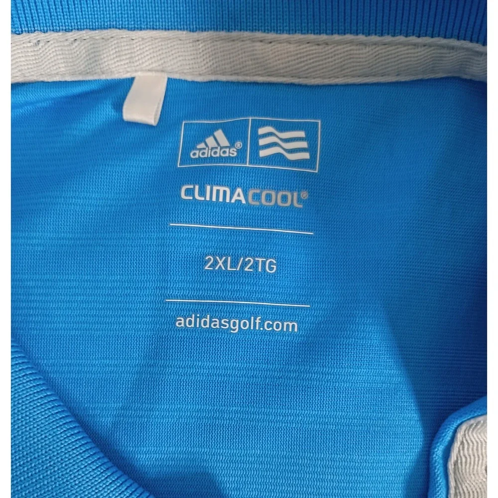 Adidas ClimaCool Mens 2XL Blue Golf Polo Shirt Golf Son Vida Mallorca Crest